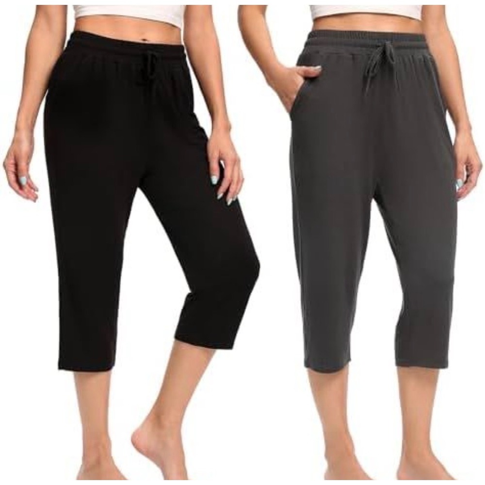 Womens Capri Yoga Pants High Waisted Hiking Lightweight Drawstring Outdoor M